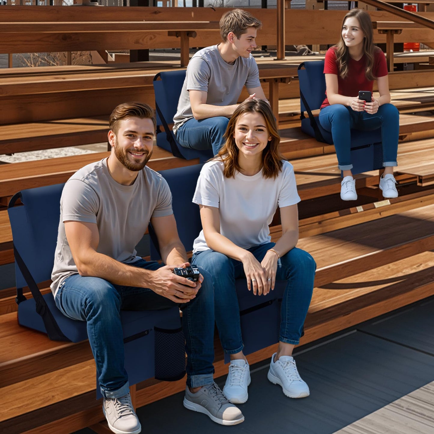 2pcs Stadium Seat for Bleachers with Back Support，Portable Bleacher Chairs with Back and Cushion，Includes Shoulder Strap and Cup Holder