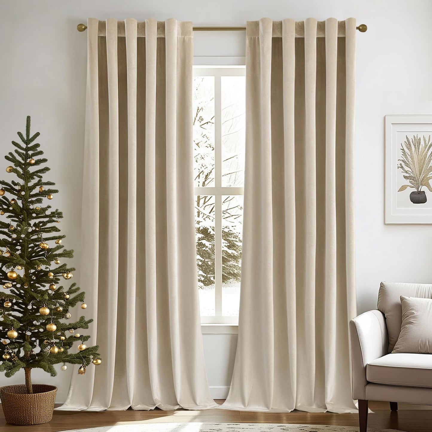 MIULEE Velvet Curtains 52x84 inches 2 Panels Olive Green Blackout Curtains