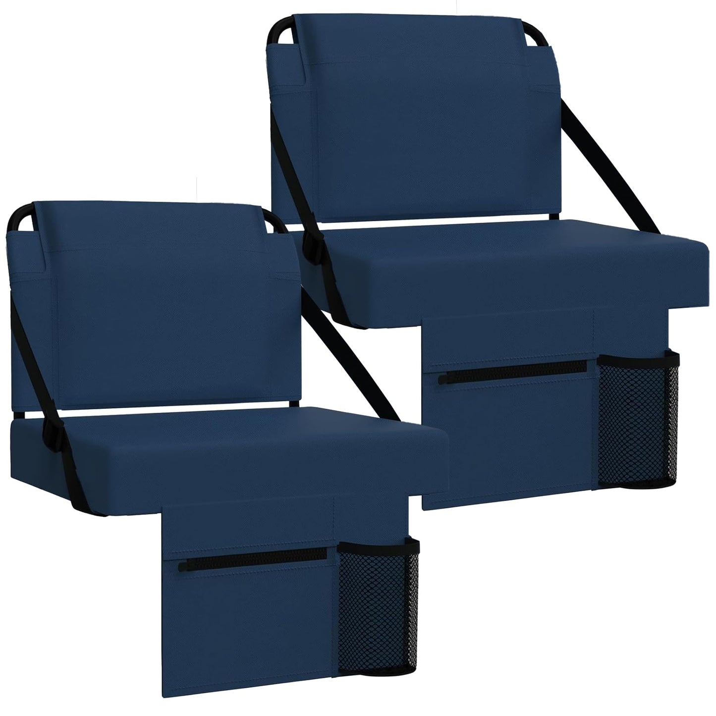 2pcs Stadium Seat for Bleachers with Back Support，Portable Bleacher Chairs with Back and Cushion，Includes Shoulder Strap and Cup Holder