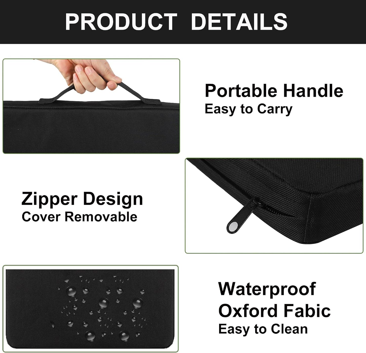 Stadium Seat Cushions 2-Pack 3-Pack, Portable Bleacher Cushions, Waterproof Oxford Fabric, Zipper Design, (Black, 2-Pack)