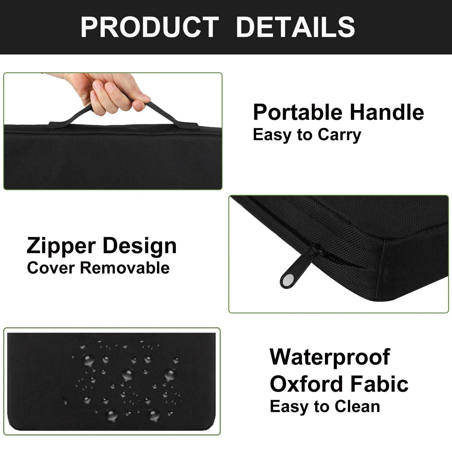 Stadium Seat Cushions 2-Pack 3-Pack, Portable Bleacher Cushions, Waterproof Oxford Fabric, Zipper Design, (Black, 2-Pack)