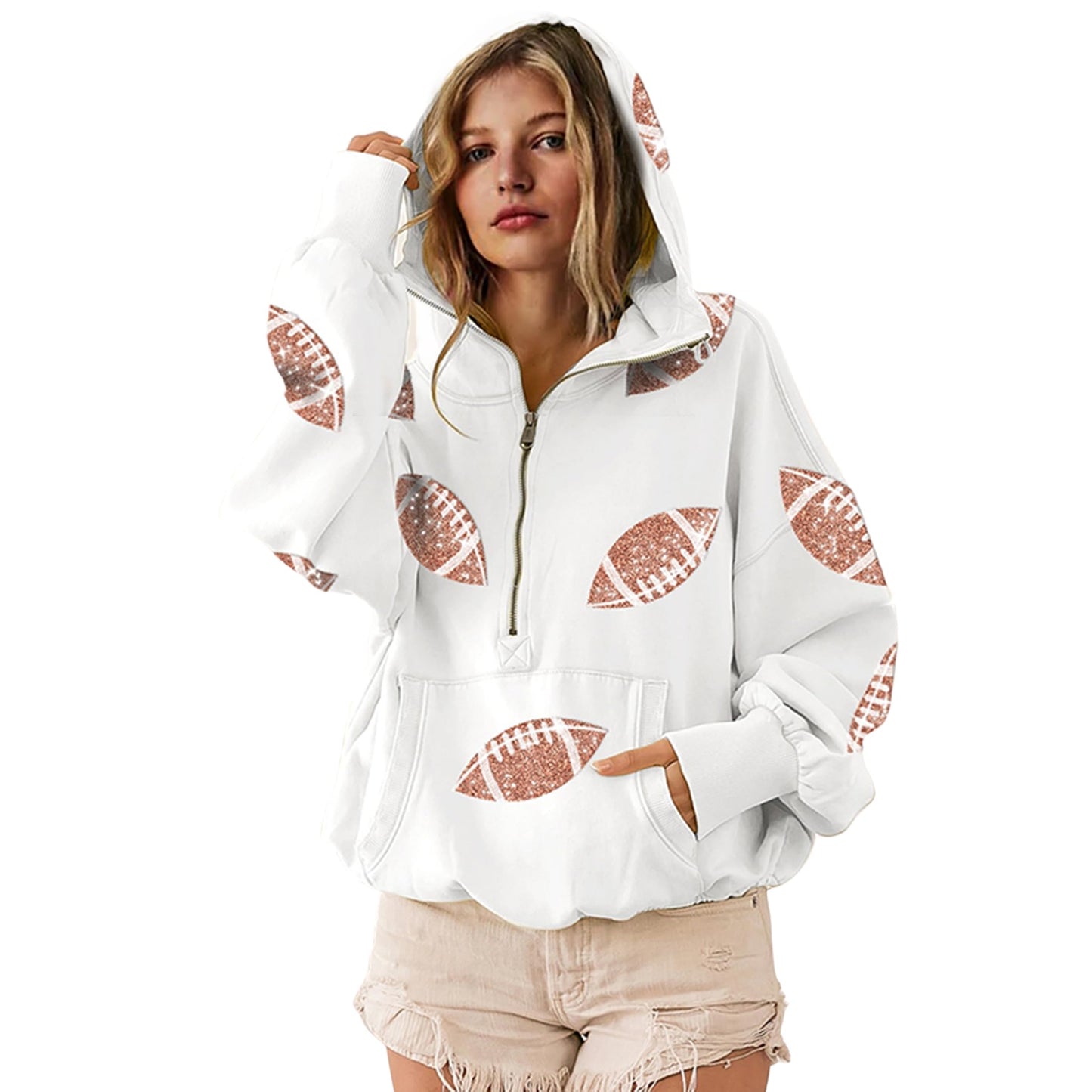 SeekMe Women Game Day Sweatshirt Sequin Football Hoodies Pullover Fall Top