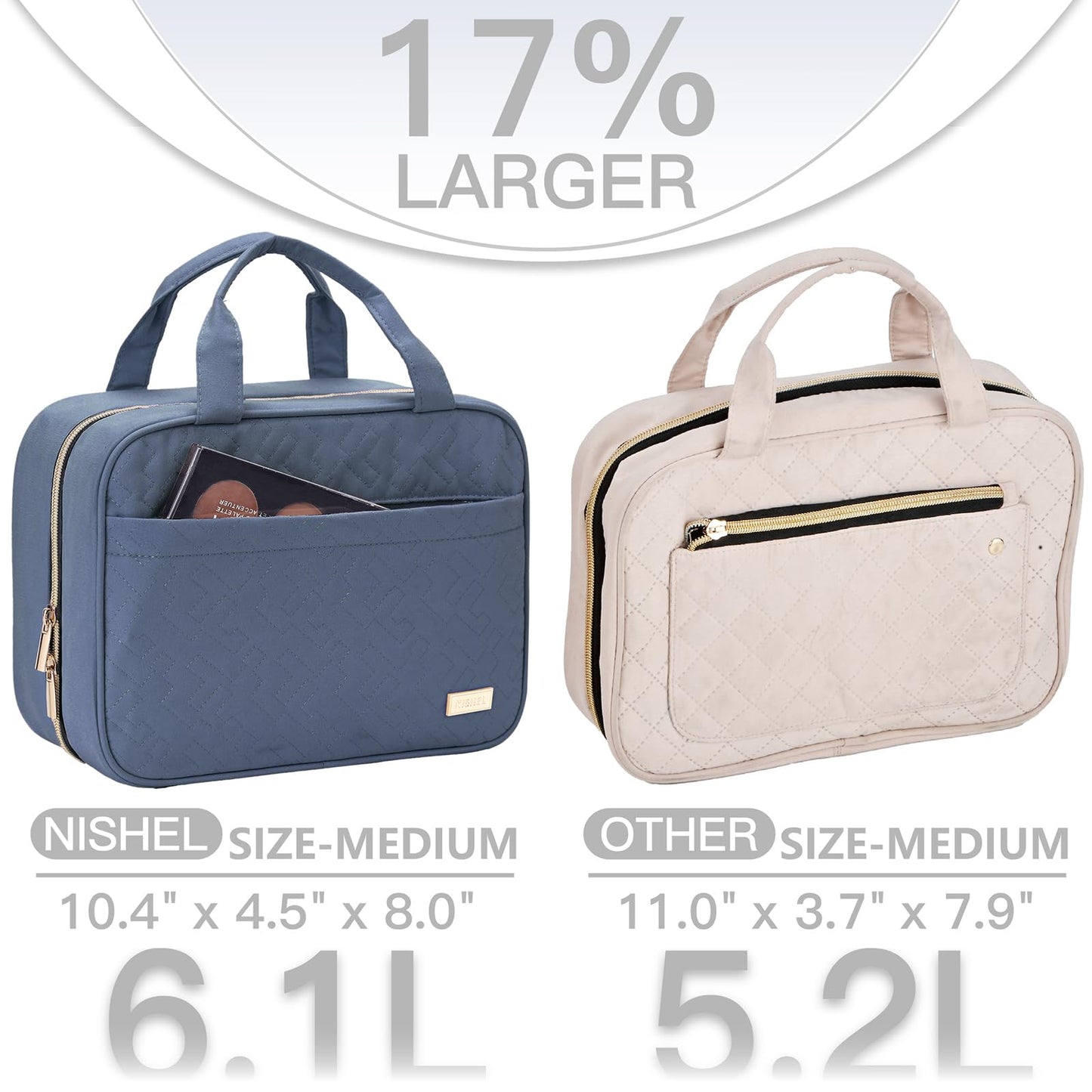 NISHEL Travel Toiletry Bag for women, Portable Hanging makeup Organizer