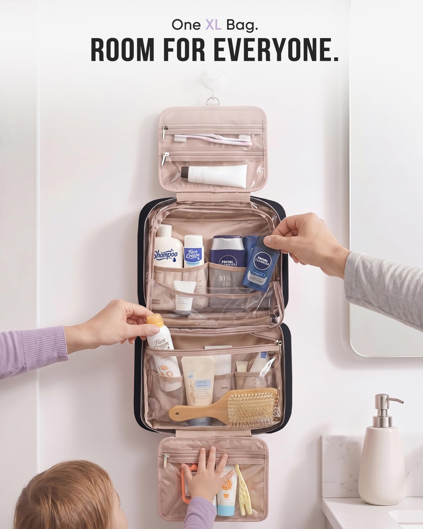 NISHEL Travel Toiletry Bag for women, Portable Hanging makeup Organizer