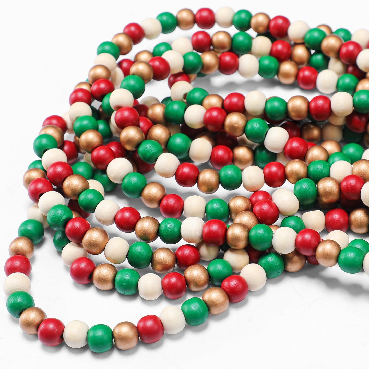 WILLBOND 16 Feet Wood Bead Garland Christmas Tree, Wood Color