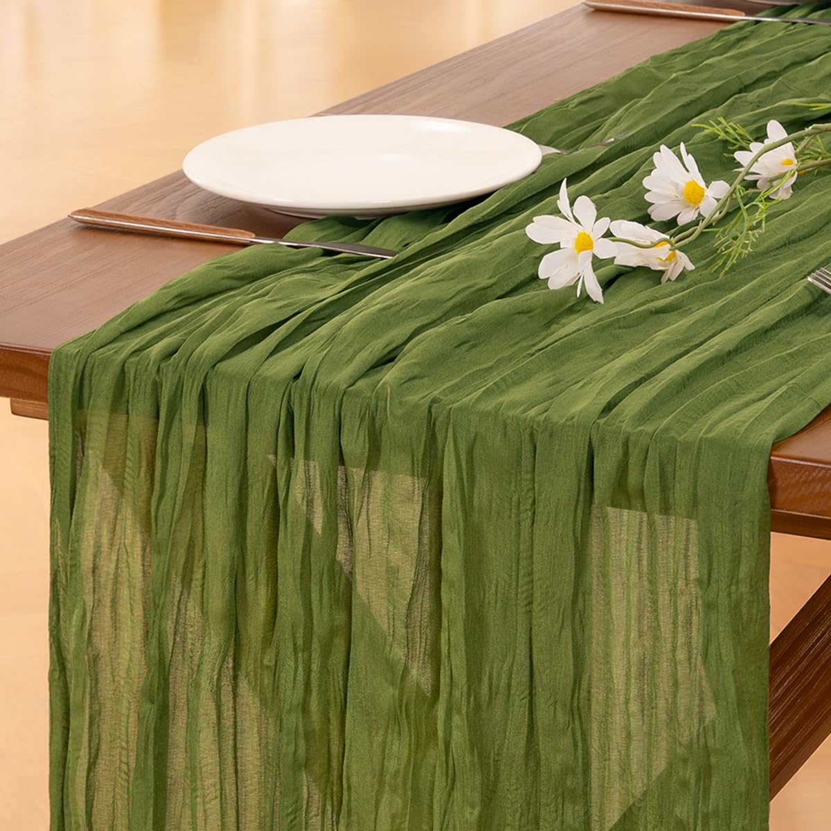 Sage Green Cheesecloth Table Runner Fall Wedding Birthday Party Home Decor