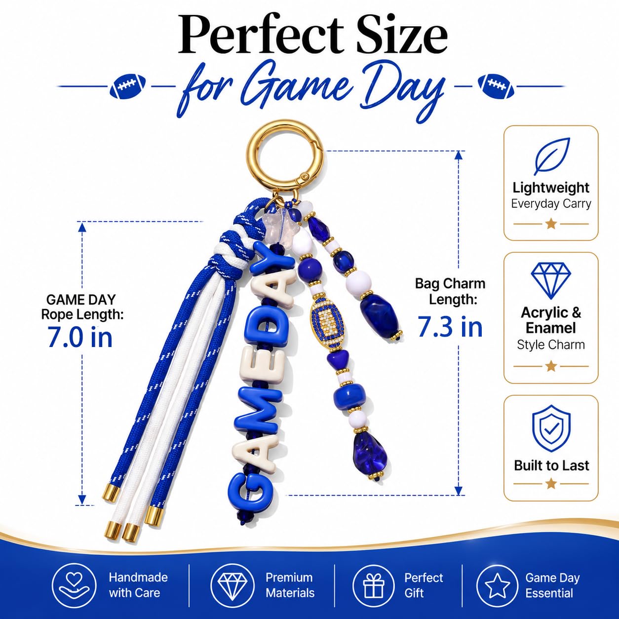 ANGLESJELL Football Bag Charms Paracord Game Day Keychains Purse Charms Football Cheer Mom Accessories Essentials Gifts