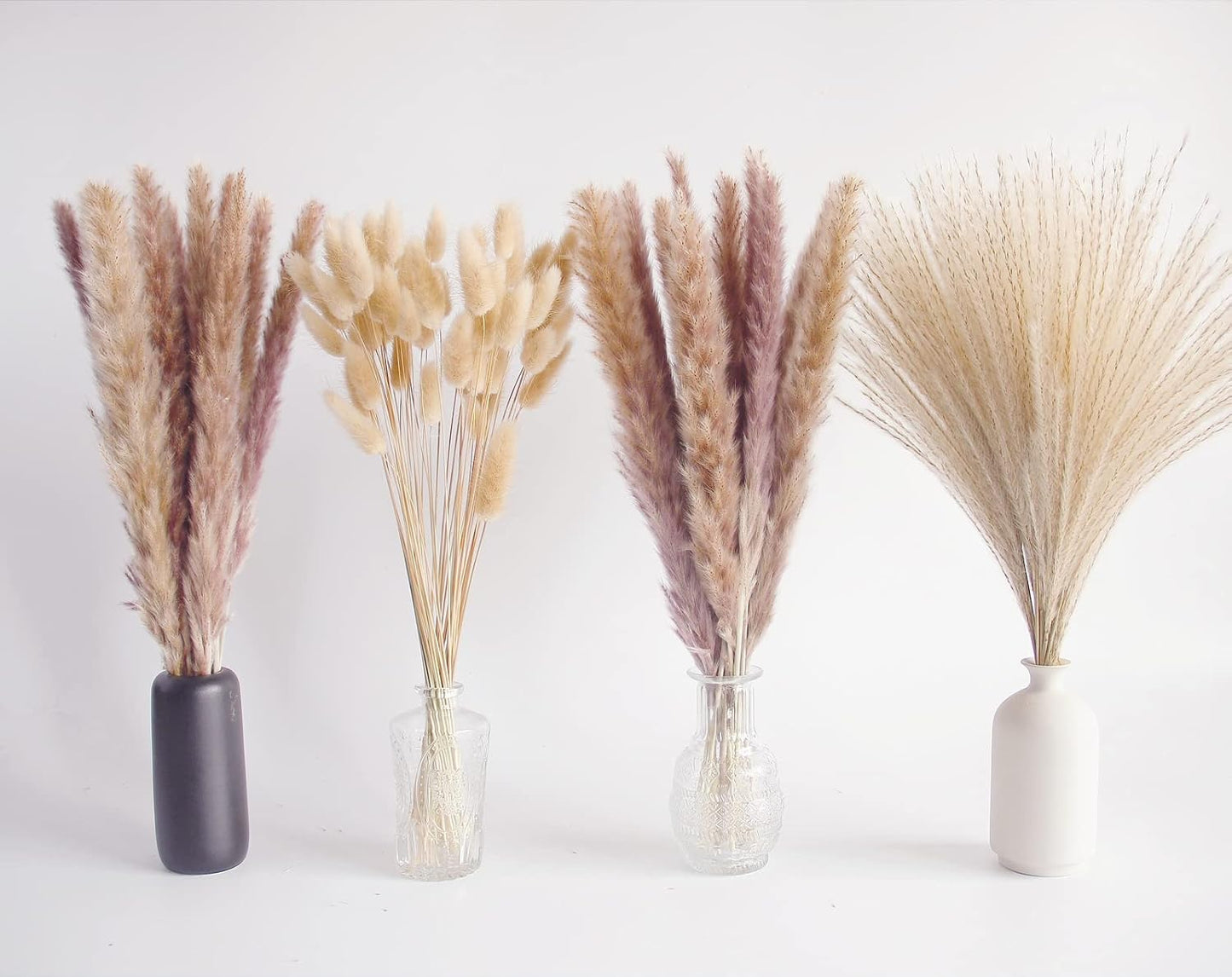 Dried Pampas Grass Decor, 100 Stems Pampas Grass Contains Bunny Tails Dried Flowers, Reed Grass Bouquet for Wedding Boho Flowers Home Table Decor, Rustic Farmhouse Party (17", White and Brown)