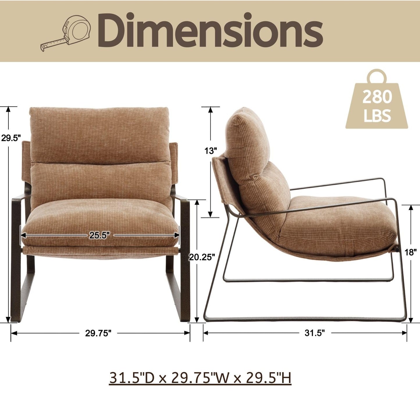 LukeAlon Modern PU Leather Accent Armchair, Brown