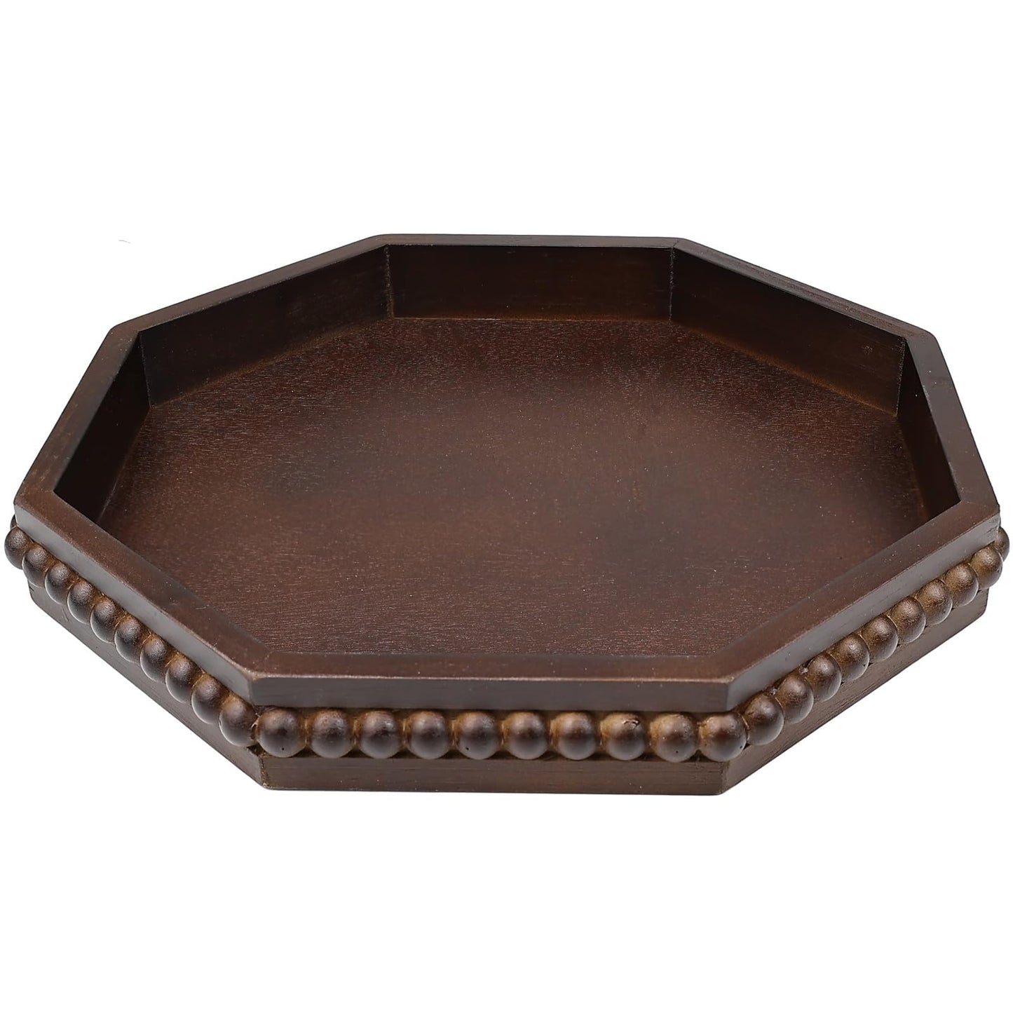 Hrastany Wood Rustic Serving Tray with Beads, Farmhouse Brown Decorative Tray for Table Centerpiece, Christmas Wedding Halloween Home Decor
