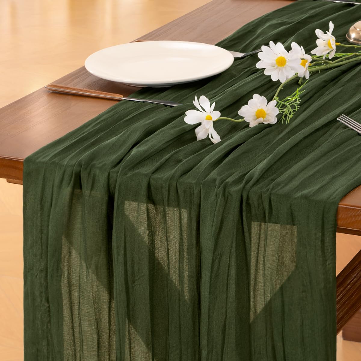 Sage Green Cheesecloth Table Runner Fall Wedding Birthday Party Home Decor