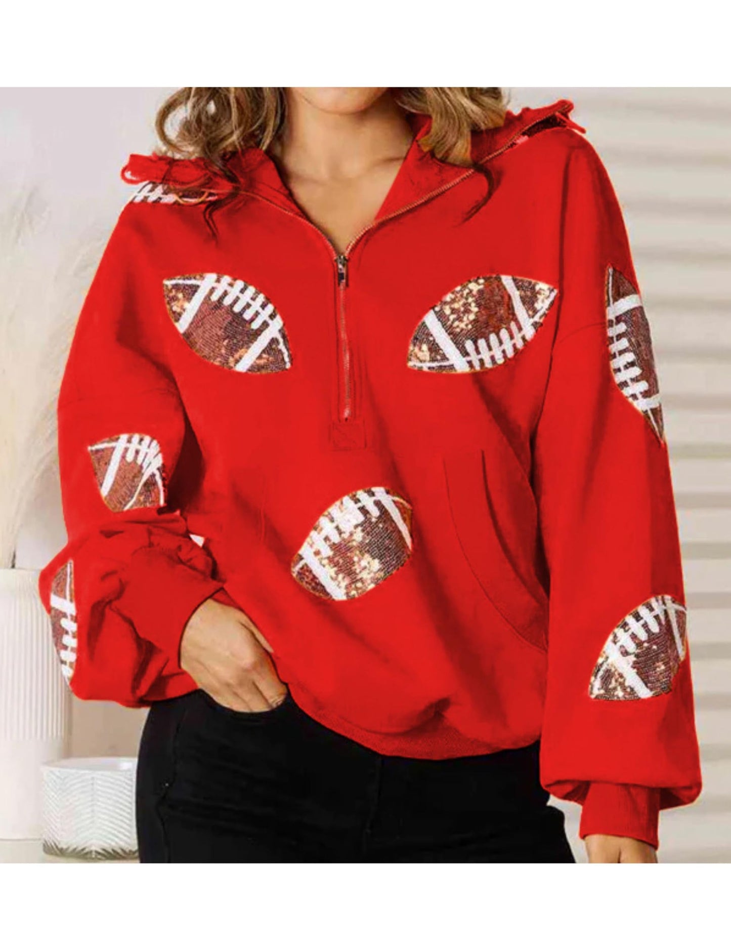 SeekMe Women Game Day Sweatshirt Sequin Football Hoodies Pullover Fall Top