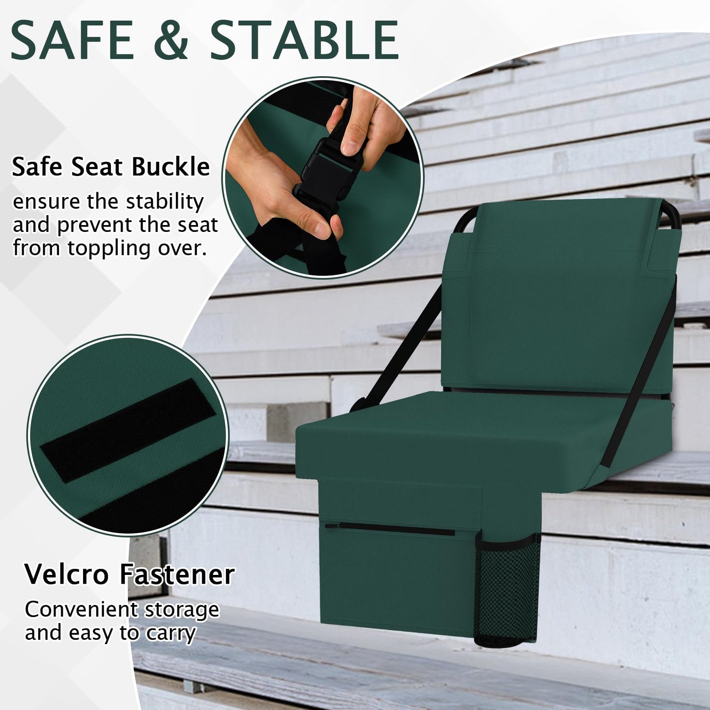 2pcs Stadium Seat for Bleachers with Back Support，Portable Bleacher Chairs with Back and Cushion，Includes Shoulder Strap and Cup Holder