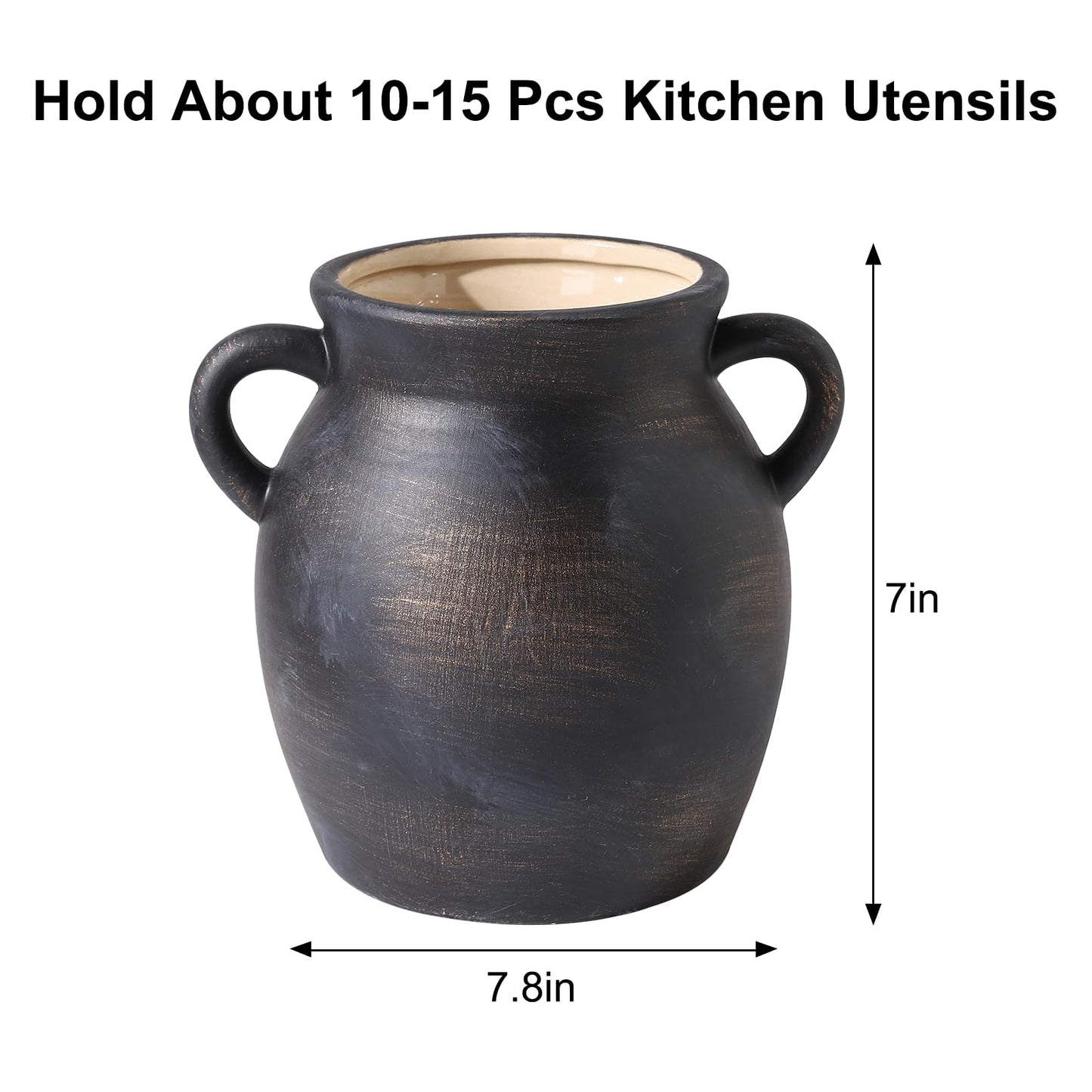Ceramic Farmhouse Kitchen Utensil Holder for Countertop, Rustic Cooking Utensil Holder Crock Fit for Kitchen Counter.