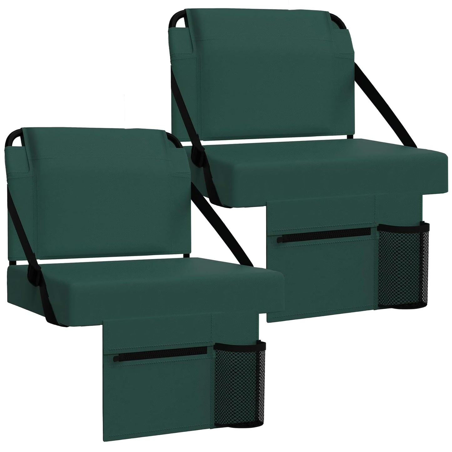 2pcs Stadium Seat for Bleachers with Back Support，Portable Bleacher Chairs with Back and Cushion，Includes Shoulder Strap and Cup Holder