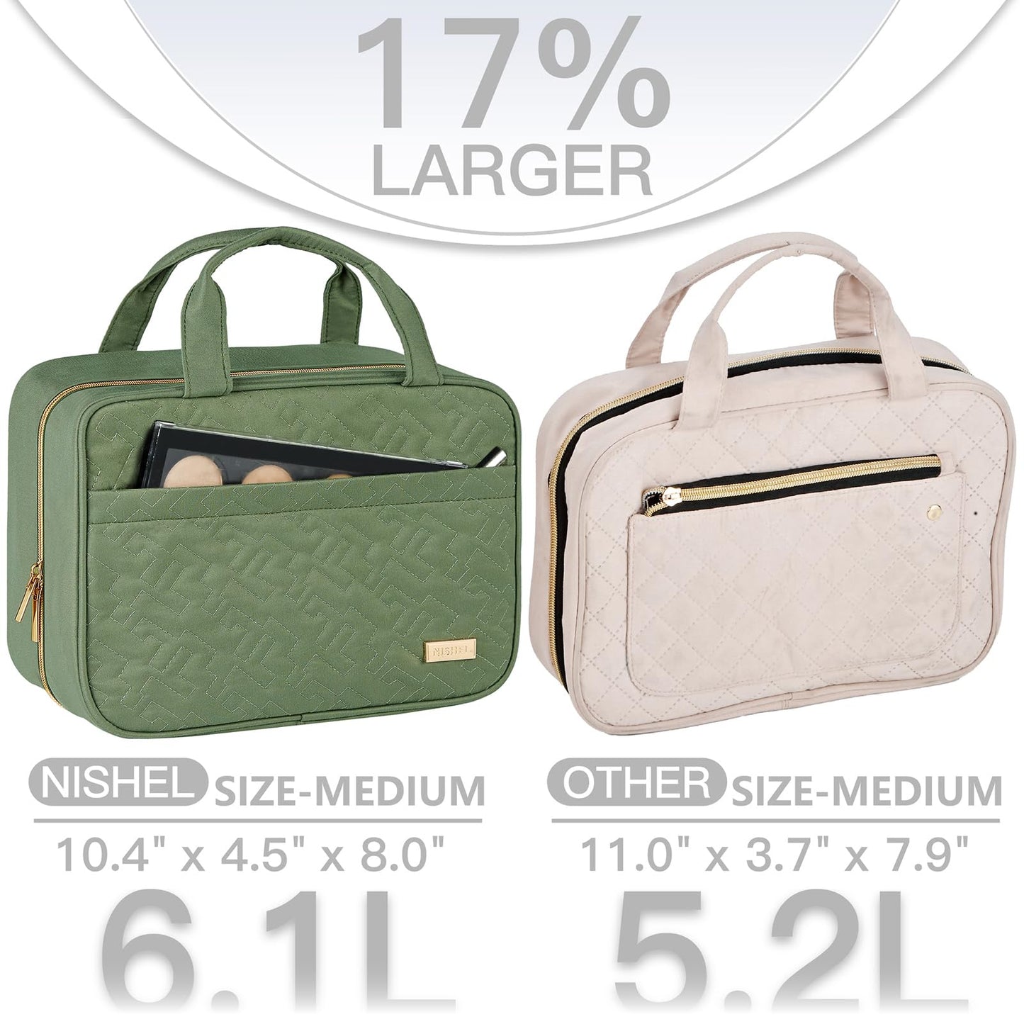 NISHEL Travel Toiletry Bag for women, Portable Hanging makeup Organizer