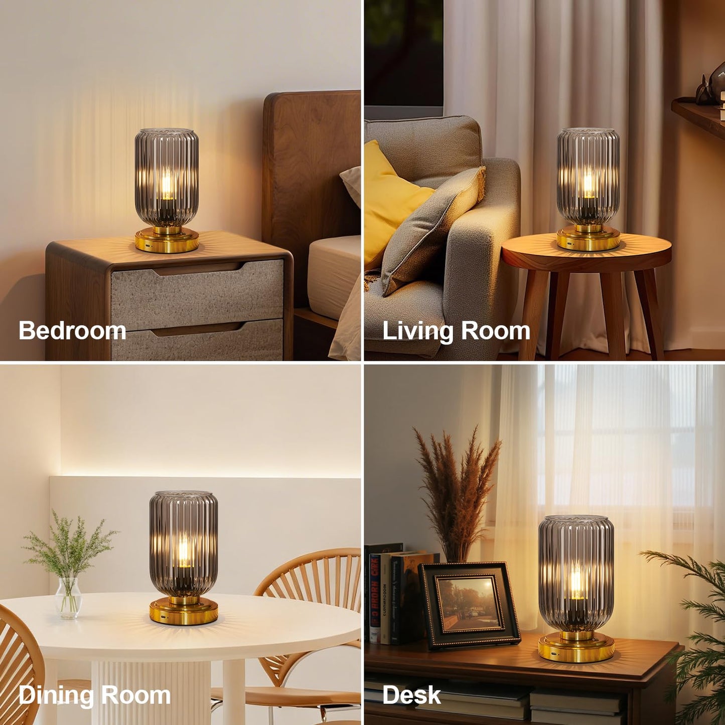 LightRound Cordless Table Lamp for Bedroom, Touch Stepless Dimmable, Modern