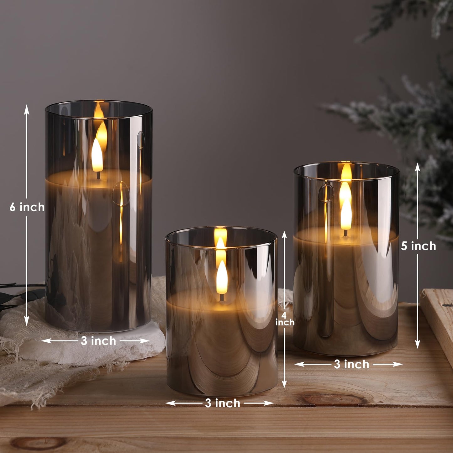 Eywamage Gold Glass Flameless Pillar Candles with Remote, Flickering Fall LED Candles Battery Operated Set of 3