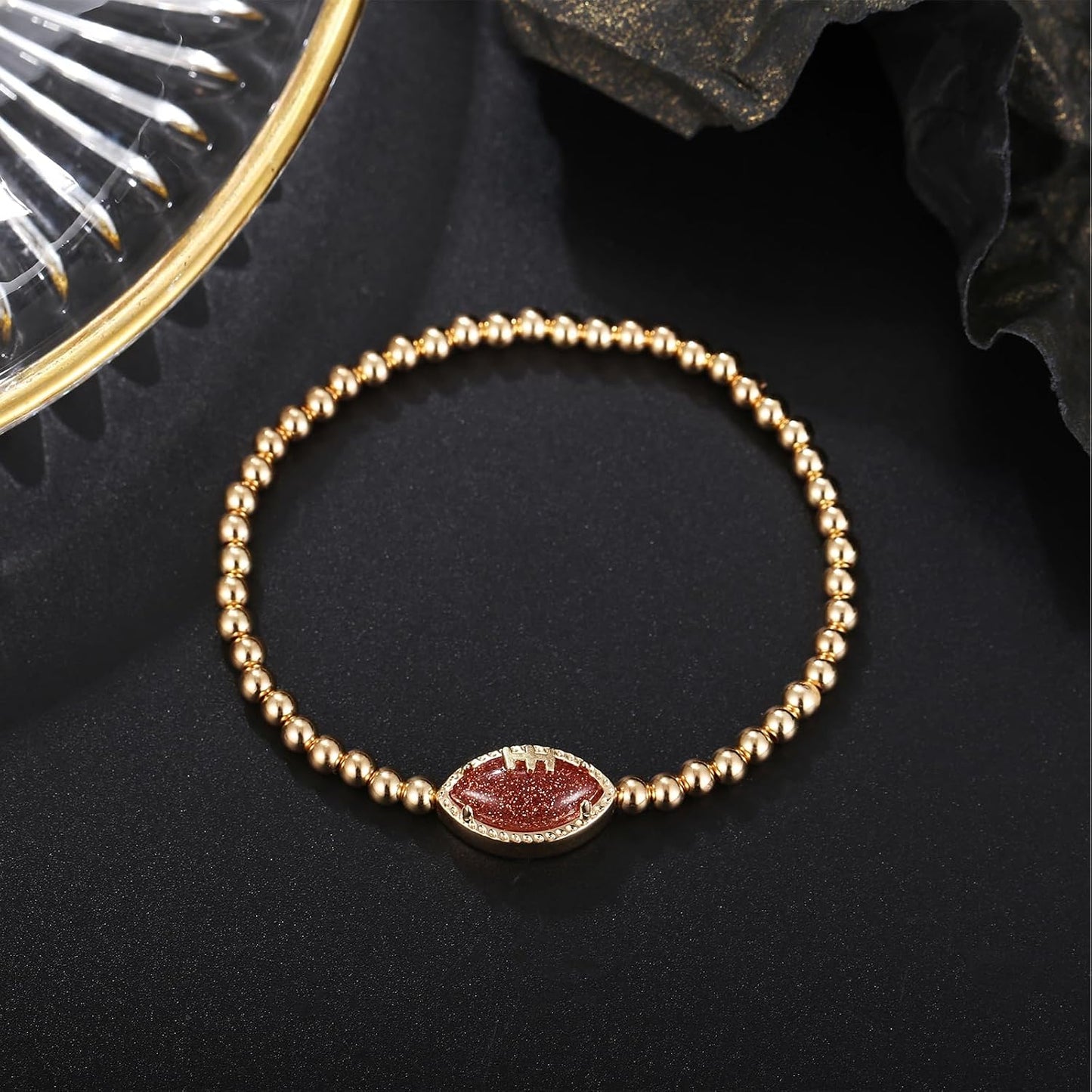 Football Game Day Bracelets for Women Golden/Silver Beaded Stretch Bracelets Sports Fan Bracelet Accessories