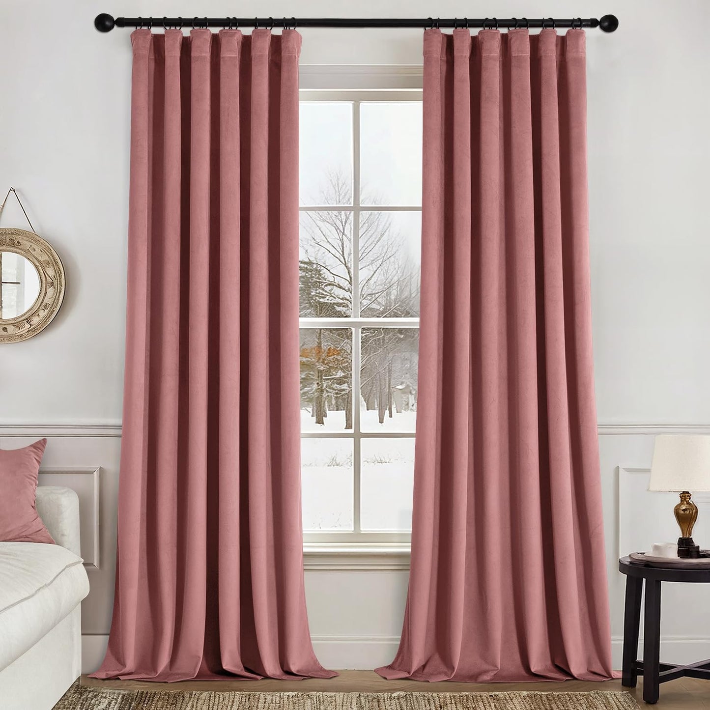 MIULEE Velvet Curtains 52x84 inches 2 Panels Olive Green Blackout Curtains