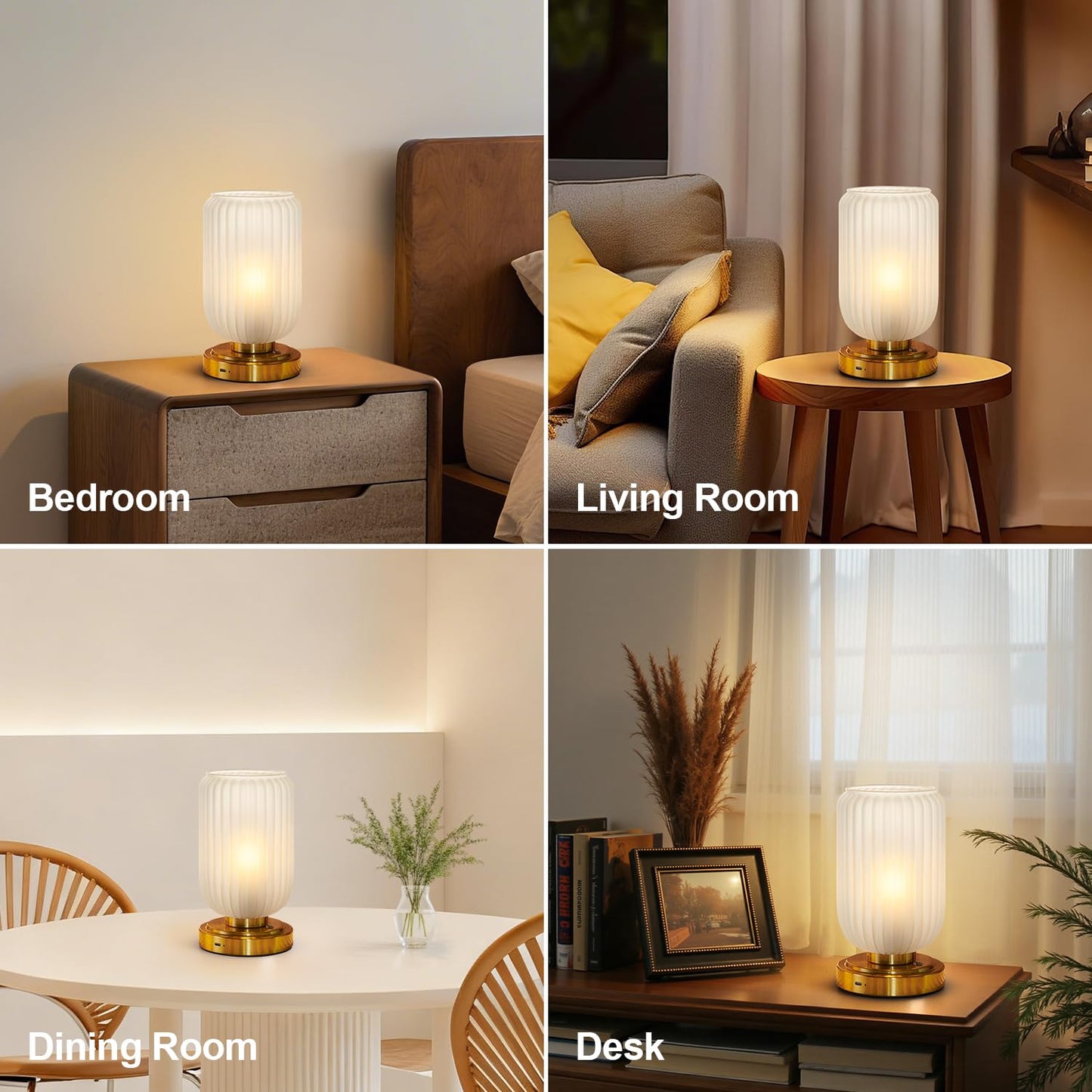 LightRound Cordless Table Lamp for Bedroom, Touch Stepless Dimmable, Modern