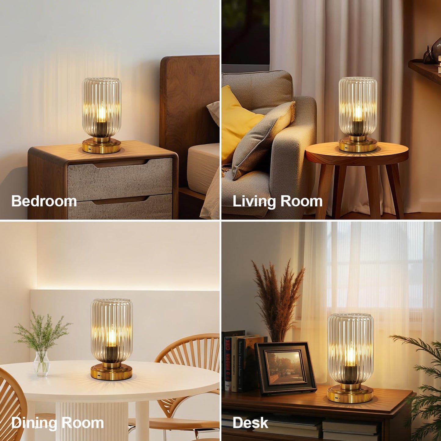 LightRound Cordless Table Lamp for Bedroom, Touch Stepless Dimmable, Modern
