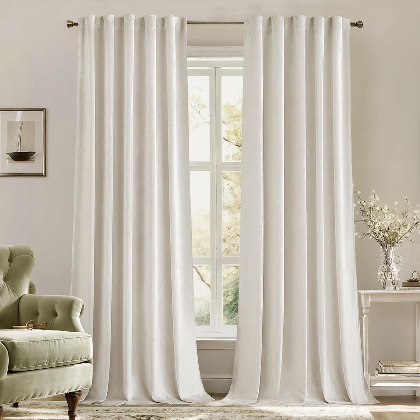 MIULEE Velvet Curtains 52x84 inches 2 Panels Olive Green Blackout Curtains