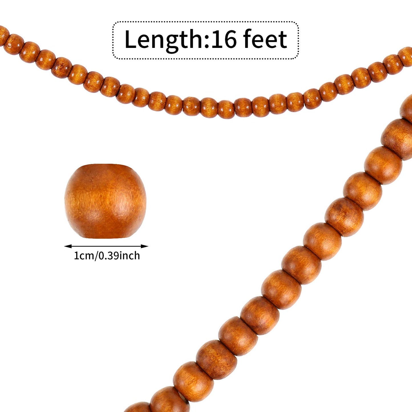 WILLBOND 16 Feet Wood Bead Garland Christmas Tree, Wood Color