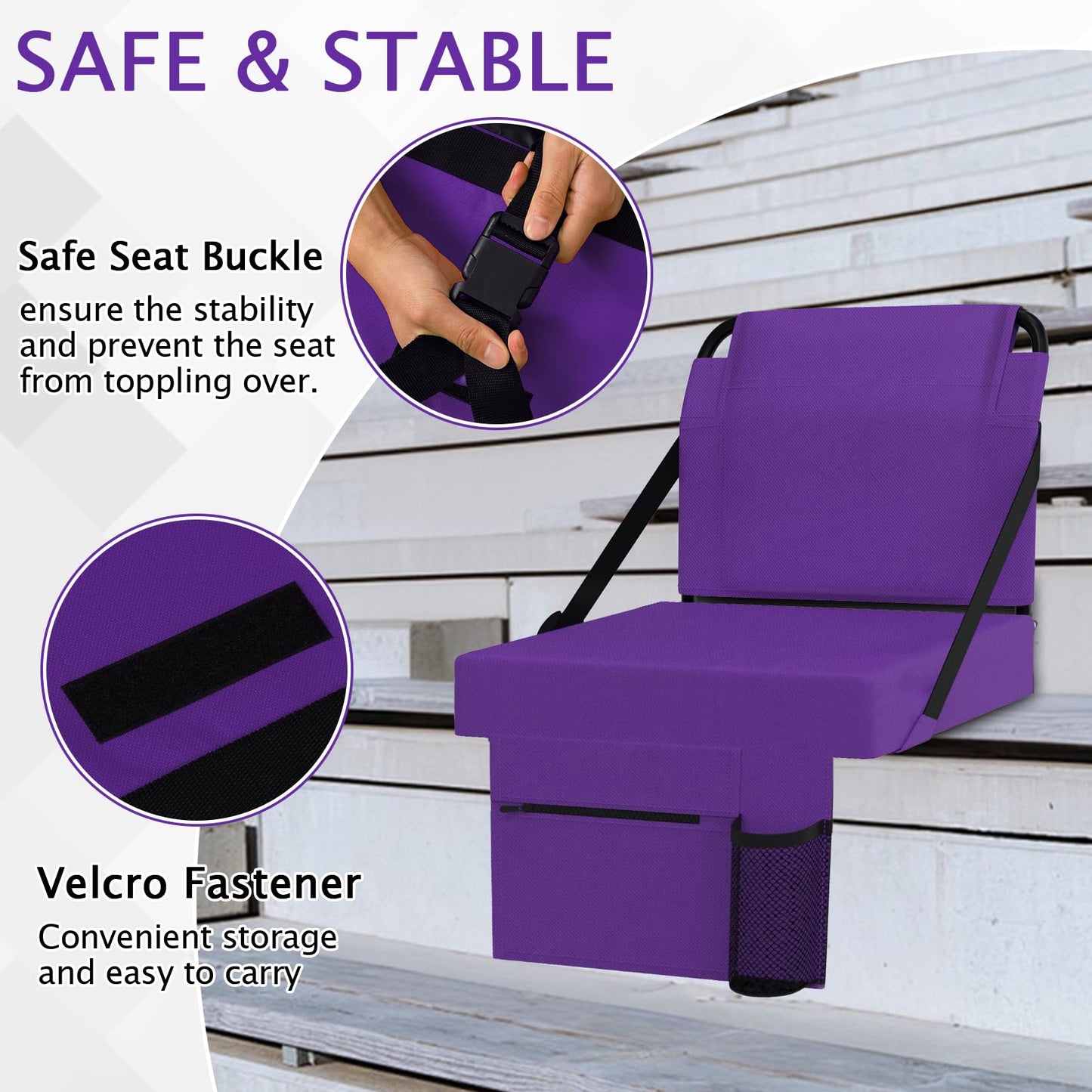 2pcs Stadium Seat for Bleachers with Back Support，Portable Bleacher Chairs with Back and Cushion，Includes Shoulder Strap and Cup Holder