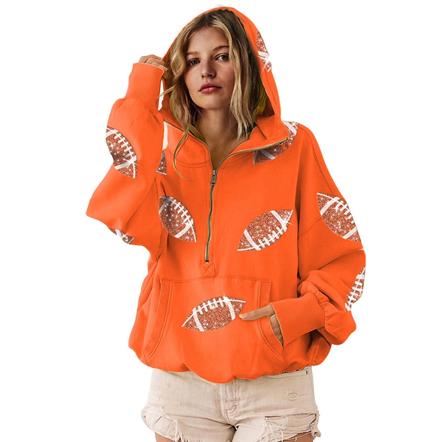 SeekMe Women Game Day Sweatshirt Sequin Football Hoodies Pullover Fall Top