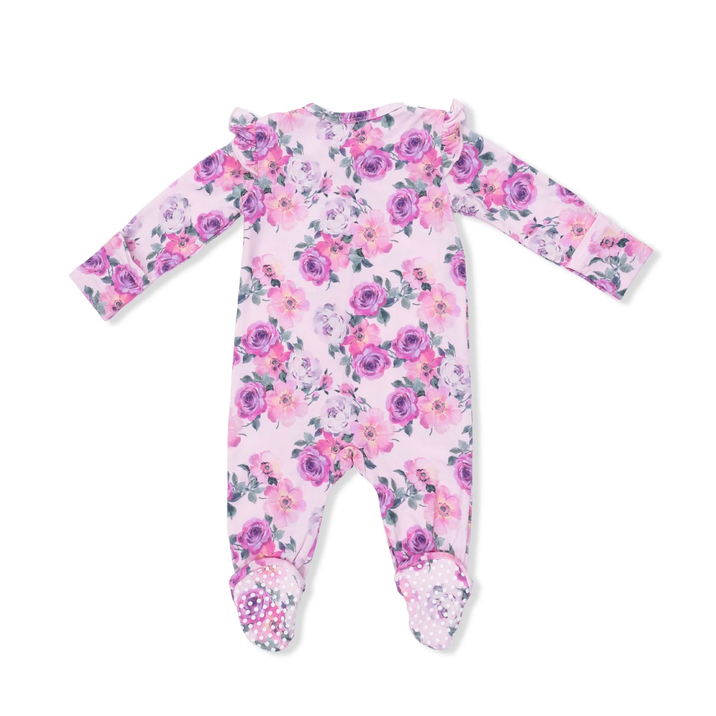 Rose Abundance- 2 Way Ruffle Sleeve Zipper Footie