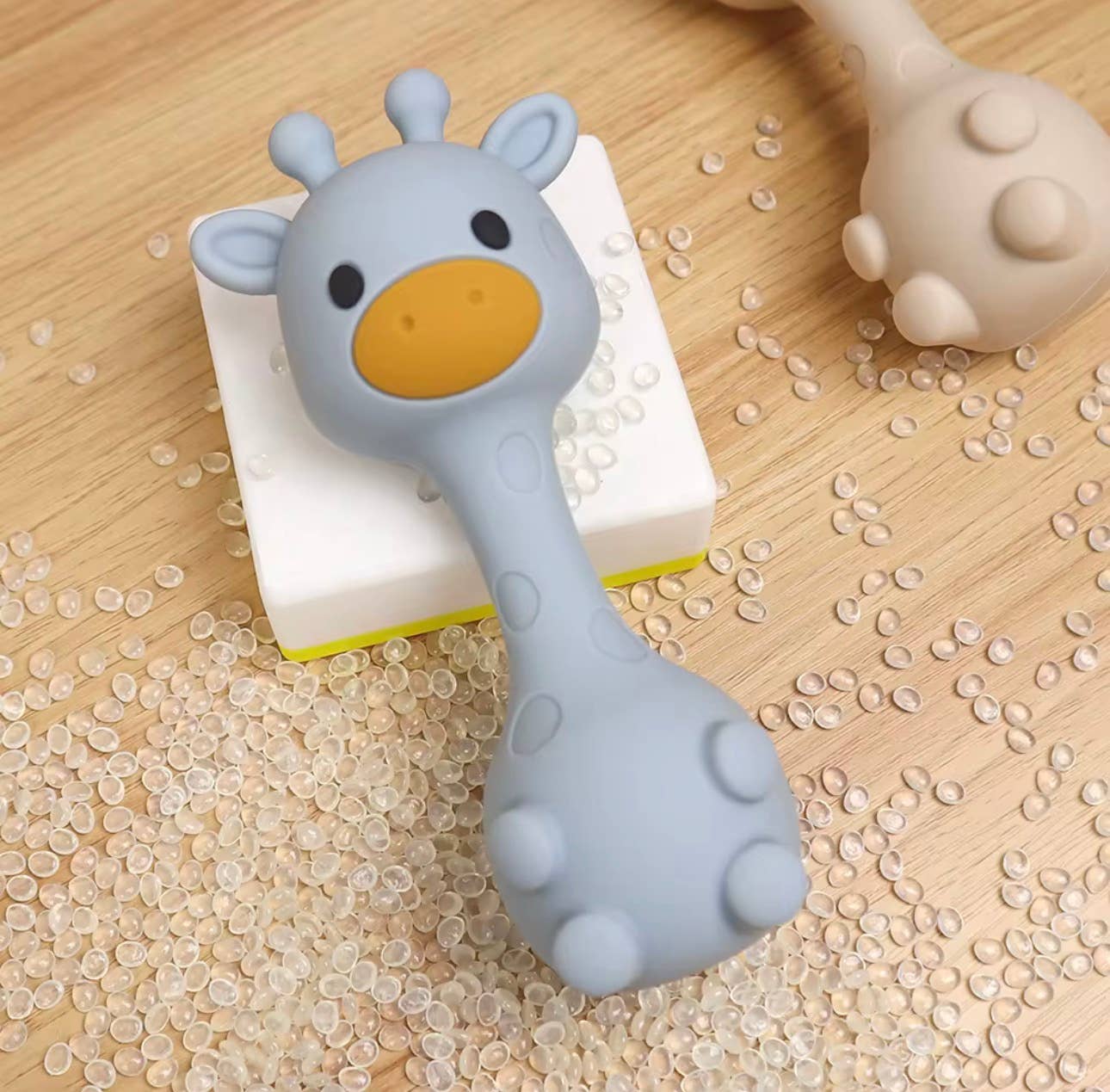 Beige BPA All Silicone Giraffe Rattle