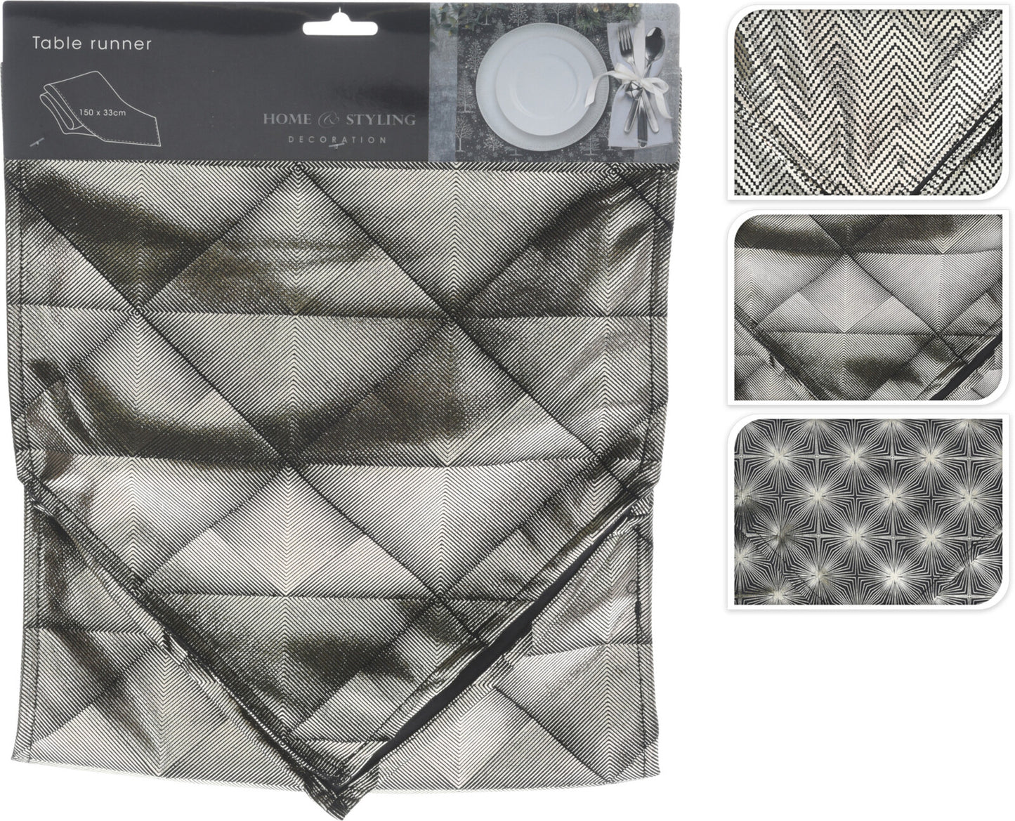 Black/Metallic Geometric Table Runner