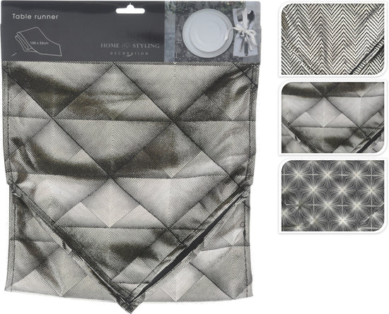 Black/Metallic Geometric Table Runner