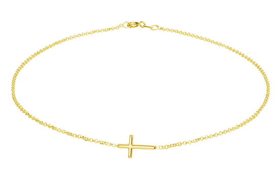 14K Gold-Plated Girls Horizontal Cross Necklace