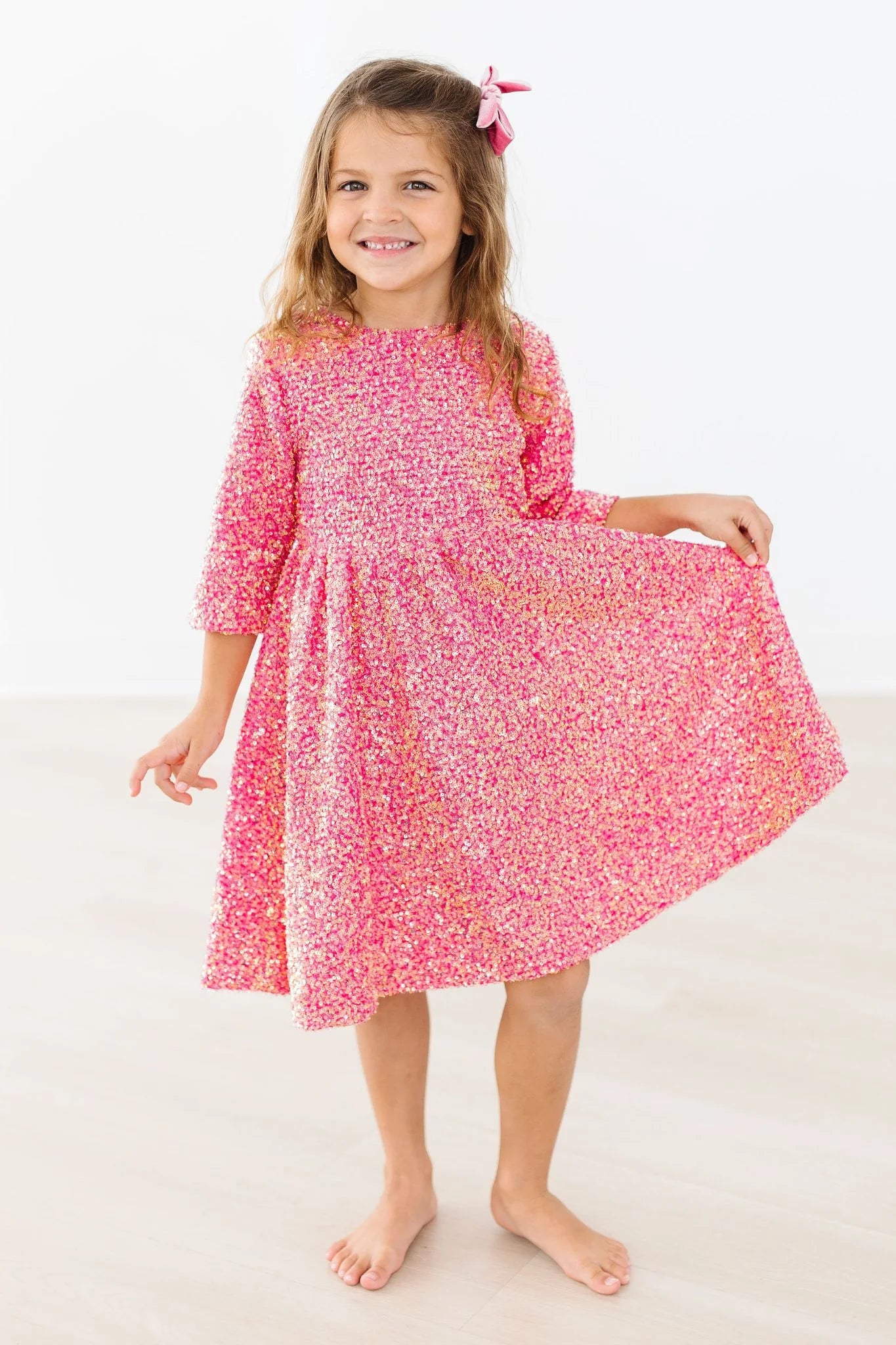 Hot Pink Sequin Sleeved Dress