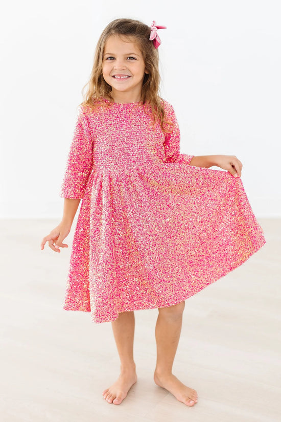 Hot Pink Sequin Sleeved Dress