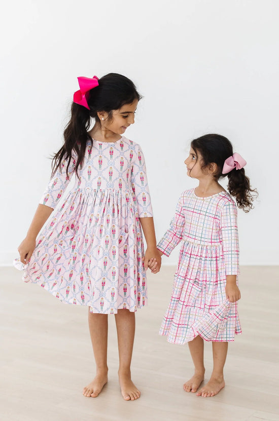 Pink Nutcracker 3/4 Sleeve Pocket Twirl Dress