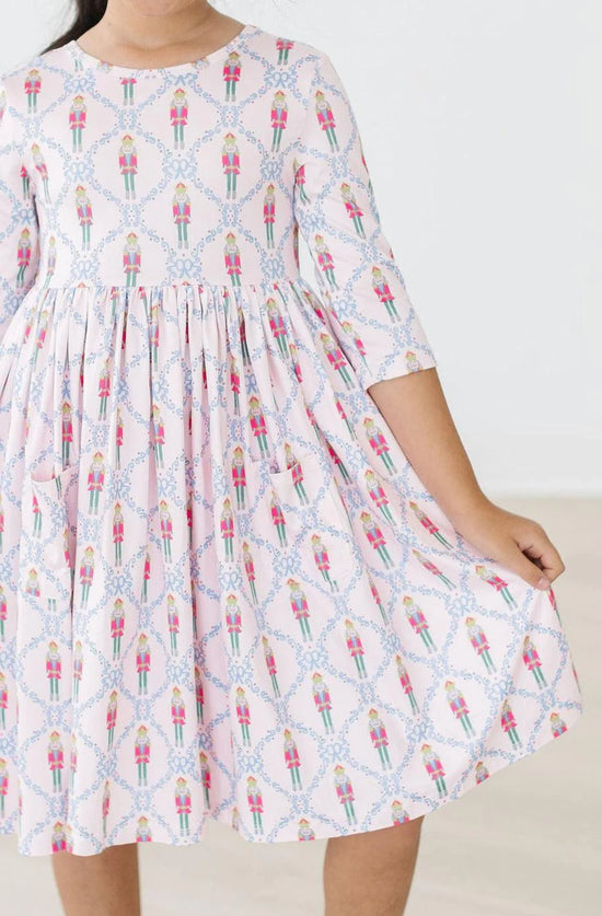 Load image into Gallery viewer, Pink Nutcracker 3/4 Sleeve Pocket Twirl Dress
