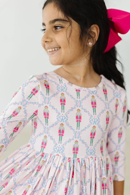 Load image into Gallery viewer, Pink Nutcracker 3/4 Sleeve Pocket Twirl Dress
