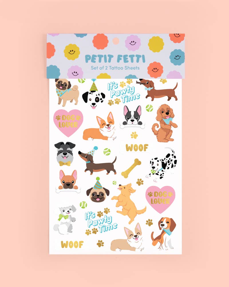 Dog Foil Kids Temporary Tattoos, Bday Party, Favor, Activity