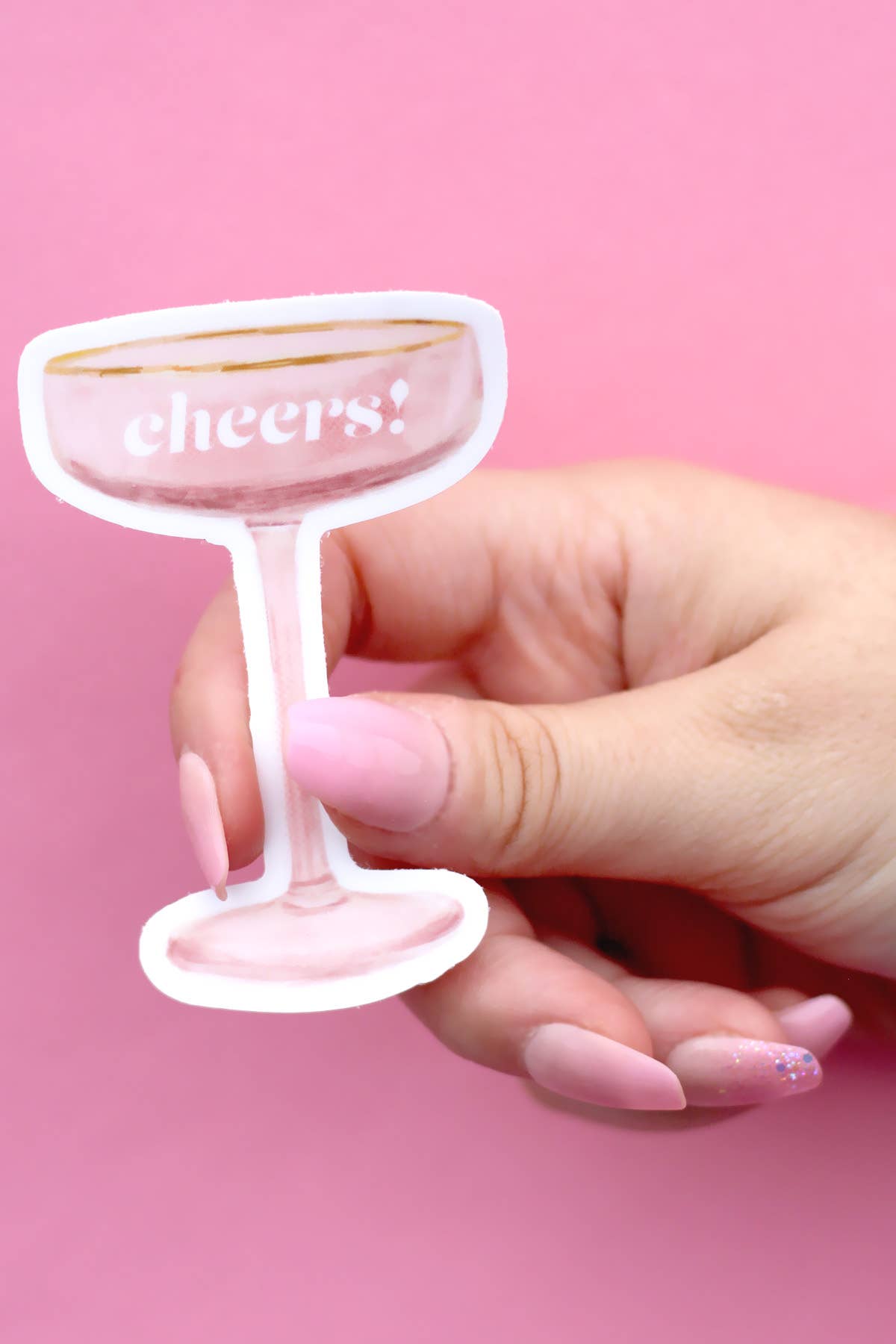 Cheers Pink Champagne Glass Vinyl Sticker