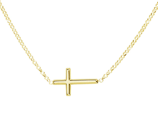 14K Gold-Plated Girls Horizontal Cross Necklace
