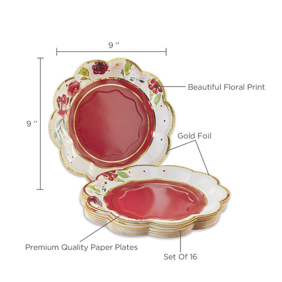 Load image into Gallery viewer, Burgundy Blush Floral 7 in. Premium Paper Plates (Set of 16)
