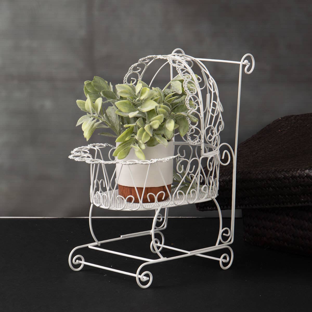 White Wire Baby Carriage