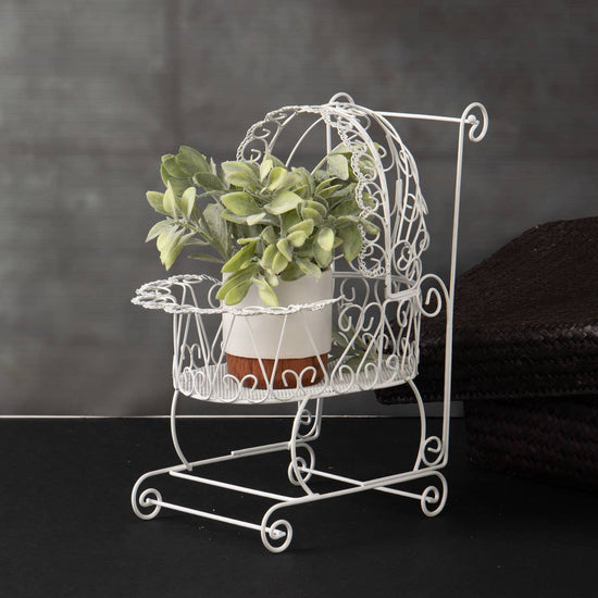 White Wire Baby Carriage