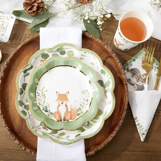 Foxy Woodland Baby 7" Premium Paper Plates (set of 16)