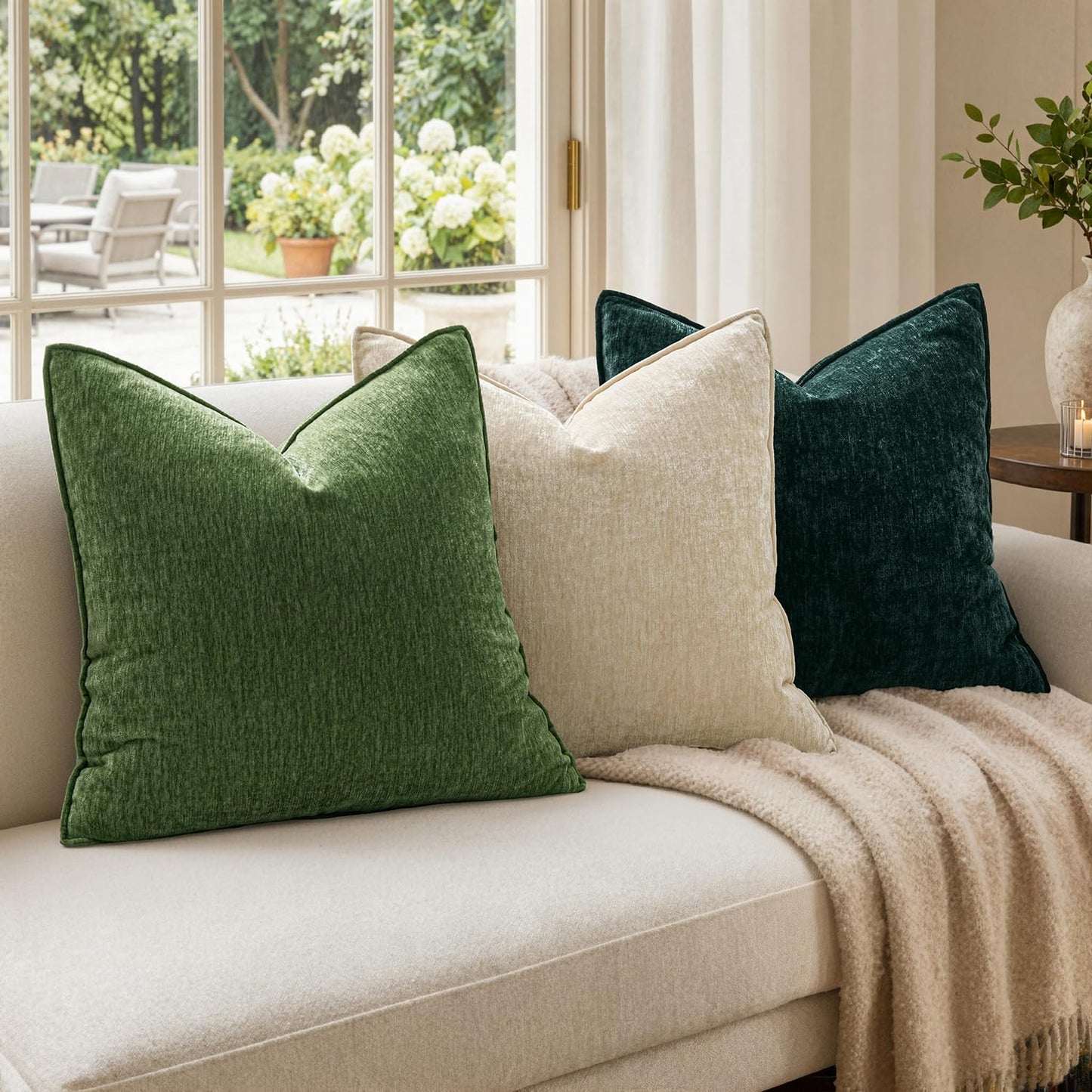 MIULEE Chenille Couch Pillow Covers Fall for Living Room 18x18 Dark Brown