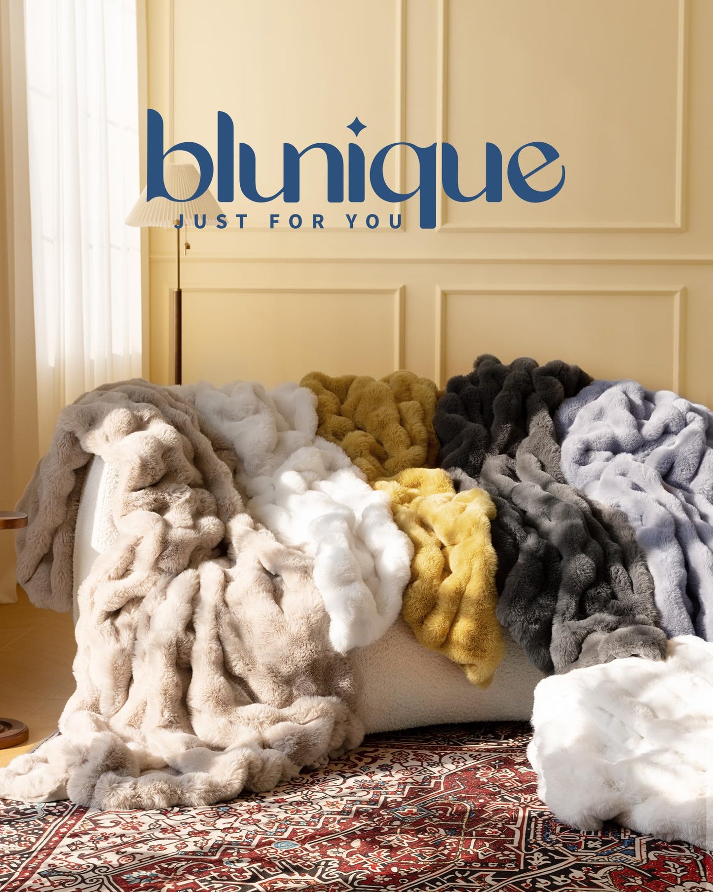 Ultra Soft Cozy Faux Fur Throw Blanket, Fuzzy Plush Thick Bubble Blanket, Oversize Luxury Fluffy Blanket for Couch, Sofa, Bedroom, and Living Room, 50x60 Inches, Light Brown