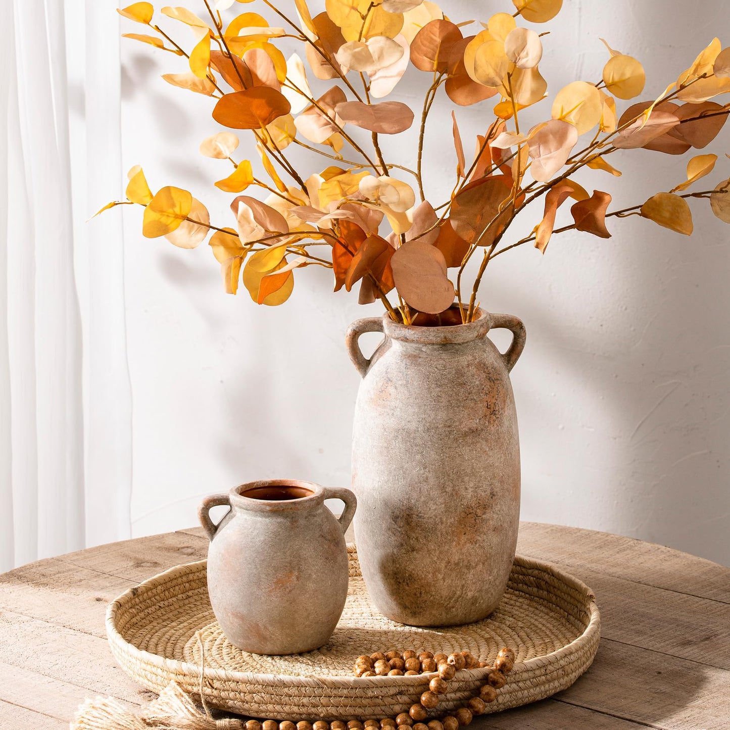 Dobbyby Ceramic Flower Vase 12 inch Farmhouse Rustic Vase Decorative Pottery Terracotta Tall Vases for Home Decor Table Mantle Fireplace Living Room Bathroom Wedding Centerpiece (Large-Terracota)